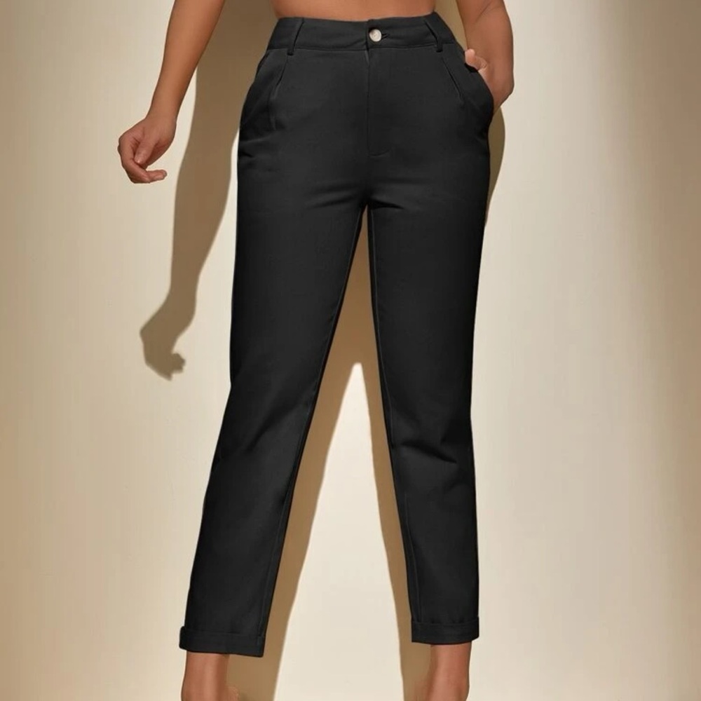 Black High-Waist Cropped Tapered Pants | Petite XS (2) | 100% Cotton | NIP